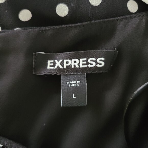 Express Black White Polka Dot Balloon Sleeve Flowy Sheer Dress Size Large - Picture 2 of 8